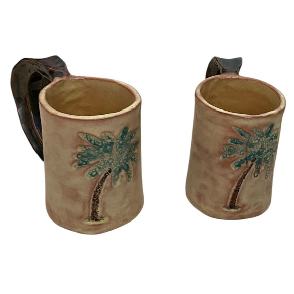 Set Of Two Handmade Palm Tree Mug Pottery - Picture 4 of 15